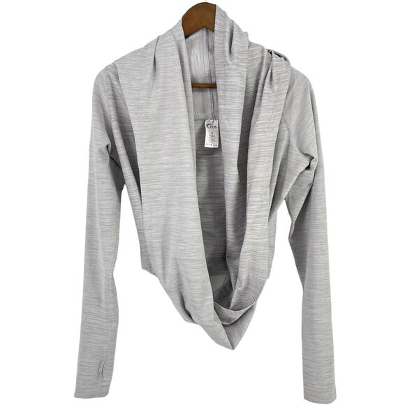 Zyia Active Haze Yoga Wrap Shawl Hooded Shirt Top Size Small Heather Gray - Picture 1 of 7